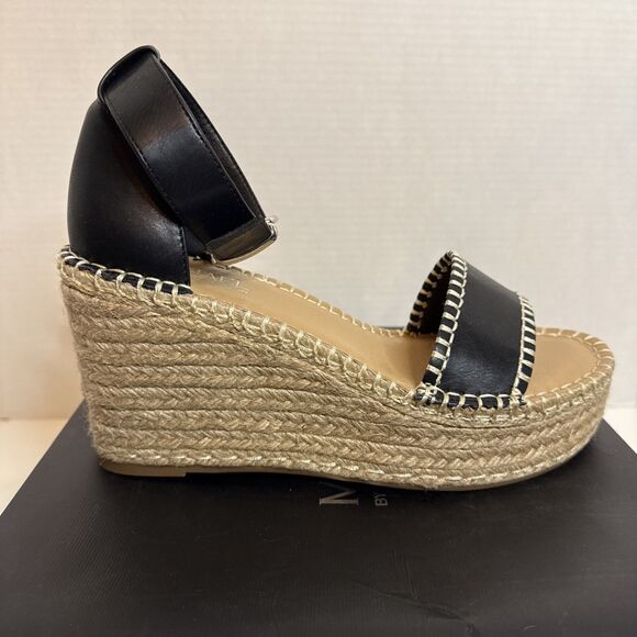 Michael Shannon Womens Garda 9m Black Open Peep‎ Toe Espadrille Wedge Sandals - Picture 6 of 12